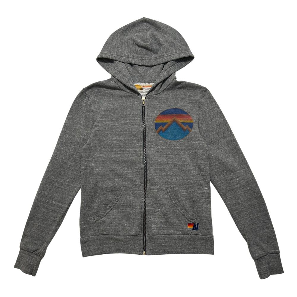 Aviator Nation All Seasons Circle Zip Up Hoodie Heather Grey Size S